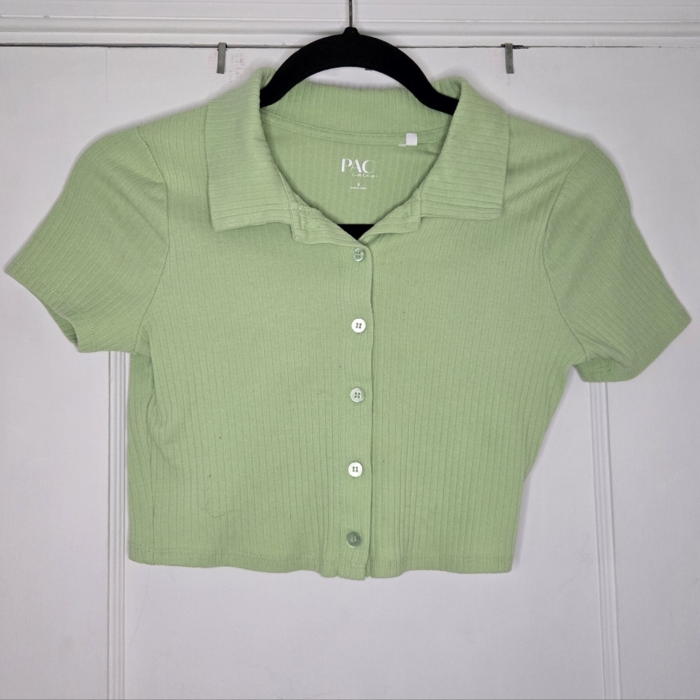 PAC Cares Cropped Button-Down Top - Women's Small - Green